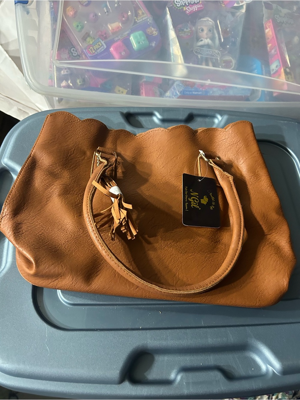 Women’s Tan Tote Bag with Tassel Accent